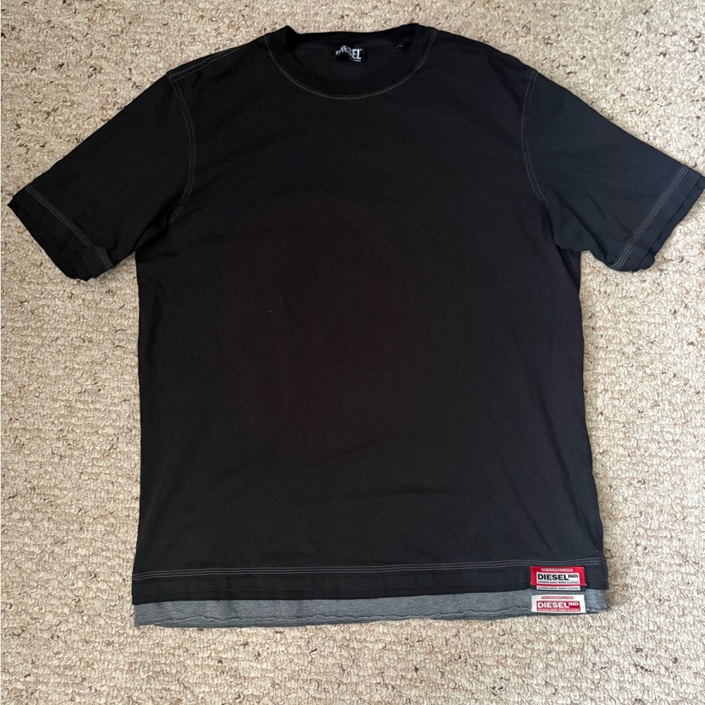 Diesel Men's Black Tee with Red Accents